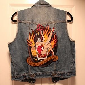 Denim Vest w/ Whiskey Bent & Hellbound Skull Pinup Patch